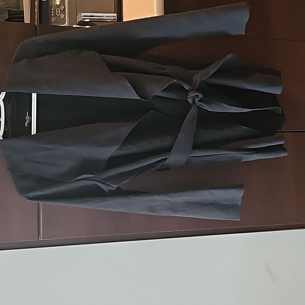 Black over coat tie waist